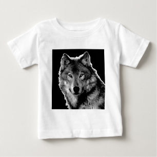 T-shirt Trabalho de arte do Lobo Negro e Branco