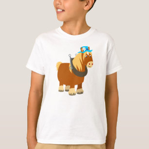 T-shirt Traço de Cartoon Bonito Crianças de Cavalo Breto