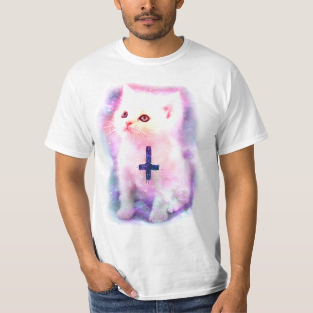 T-shirt transversal invertido do gatinho (Frente)