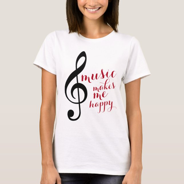 T-shirt treble clef, música me faz feliz (Frente)