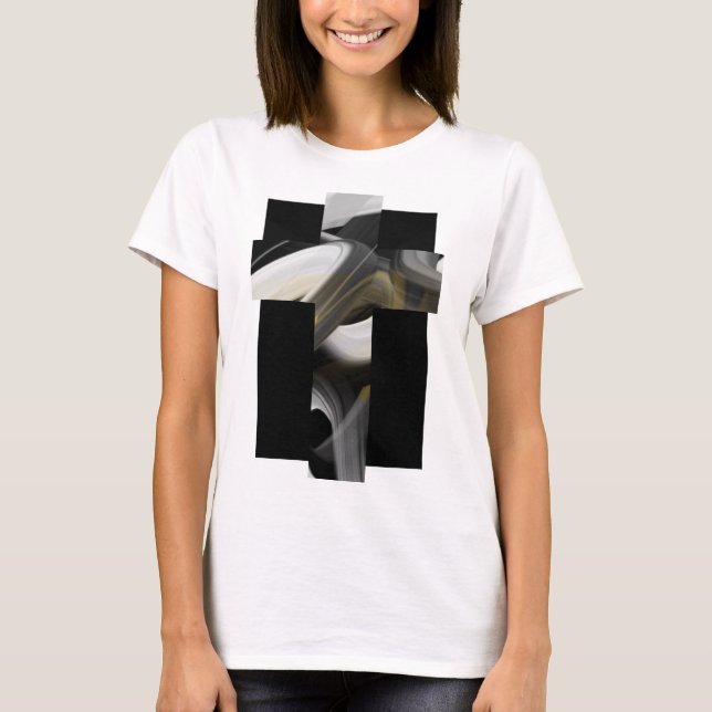 T-Shirt Trend Abstrato Art Black White Dourado (Frente)