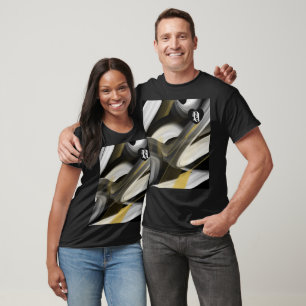 T-Shirt Trend Abstrato Art Black White Dourado
