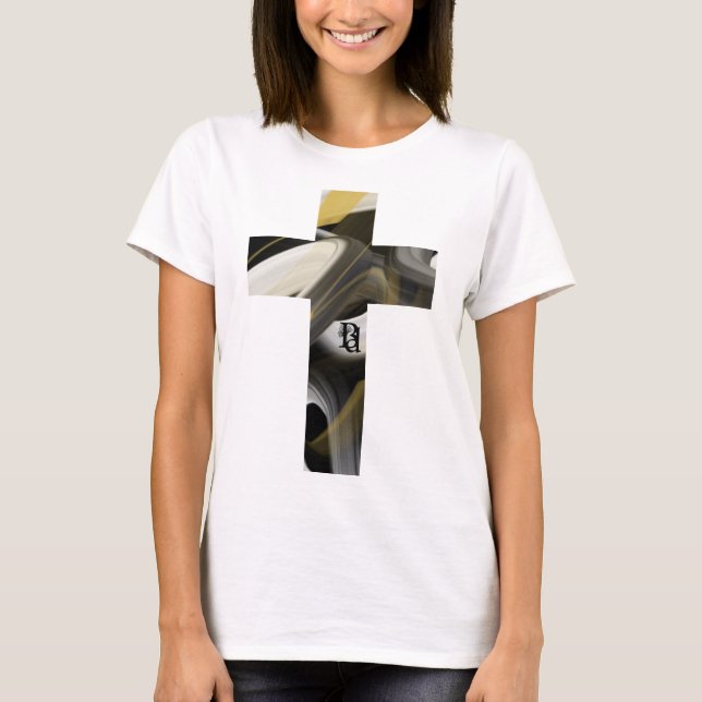 T-Shirt Trend Abstrato Art Black White Dourado (Frente)