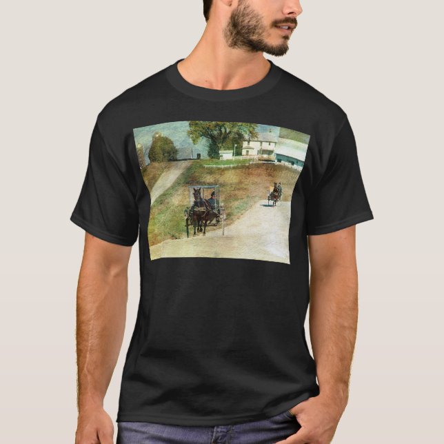 T-shirt Três carrinhos de Amish (Frente)