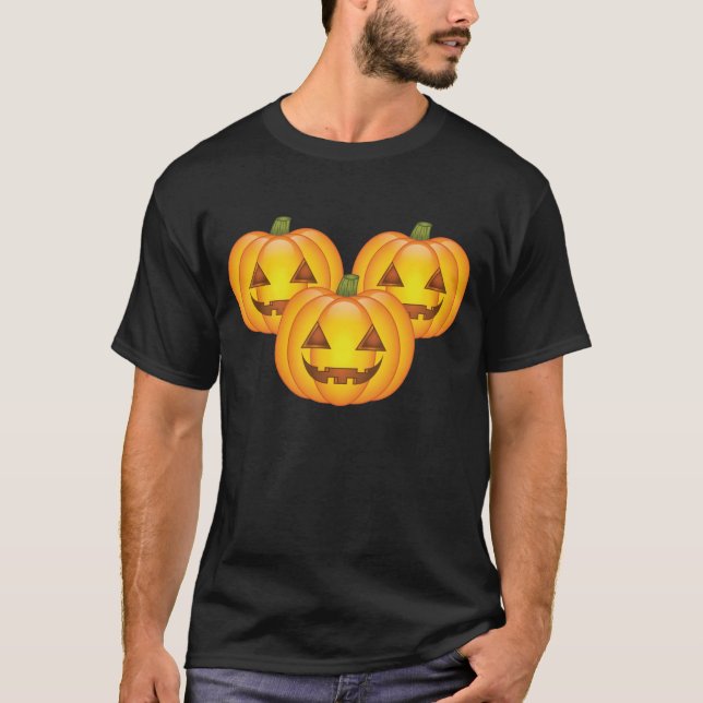 T-shirt Três Cute Halloween Jack O’Lantern Pumpkins (Frente)