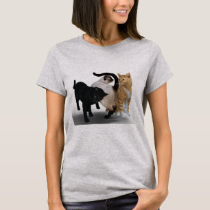 T-shirt Três gatos na parte dianteira e na parte traseira