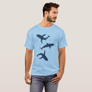 T-shirt Três tubarões design azul-escuro com pontos cruz