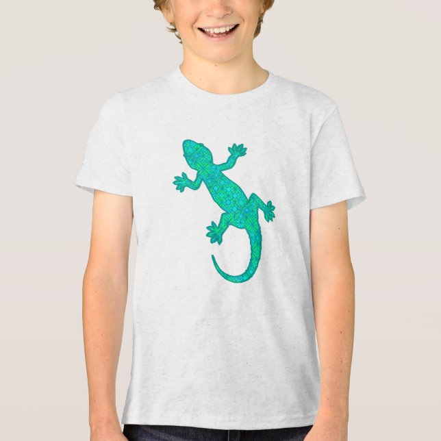 T-shirt Tribal batik Gecko - turquesa / pavão (Frente)