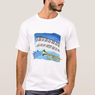 T-shirt Trombeta e teclado, música azul do gráfico do te