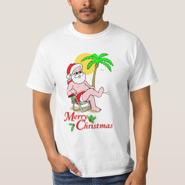 T-shirt tropical do tema do Natal do papai noel (Frente)