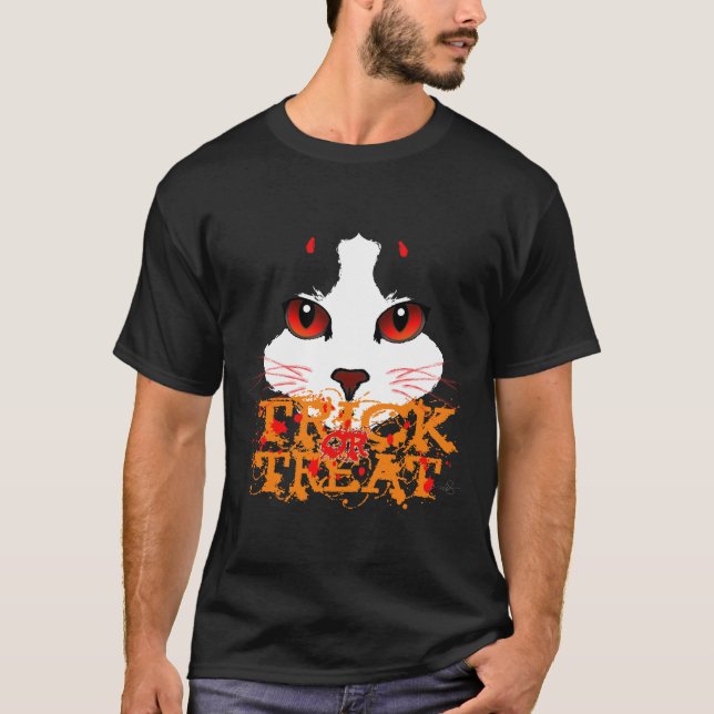 T-shirt Truque ou Tratar Gato Preto (Frente)