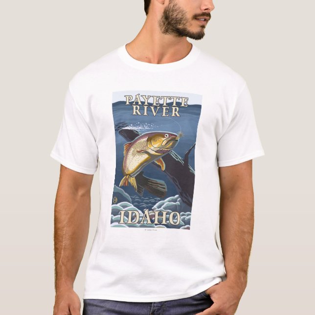 T-shirt Truta que pesca o secção transversal - rio de (Frente)