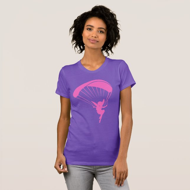 T-shirt Tshirt cor-de-rosa do duende do parapente (Frente Completa)