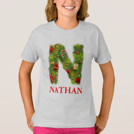 T-shirt tshirt inicial do monograma do Natal N