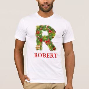 T-shirt tshirt inicial do monograma do Natal R
