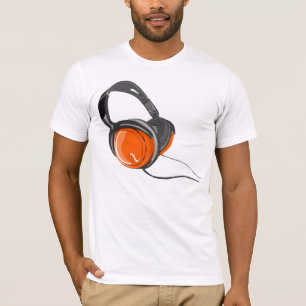 T-shirt tshirt preto alaranjado dos fones de ouvido da