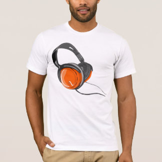 T-shirt tshirt preto alaranjado dos fones de ouvido da