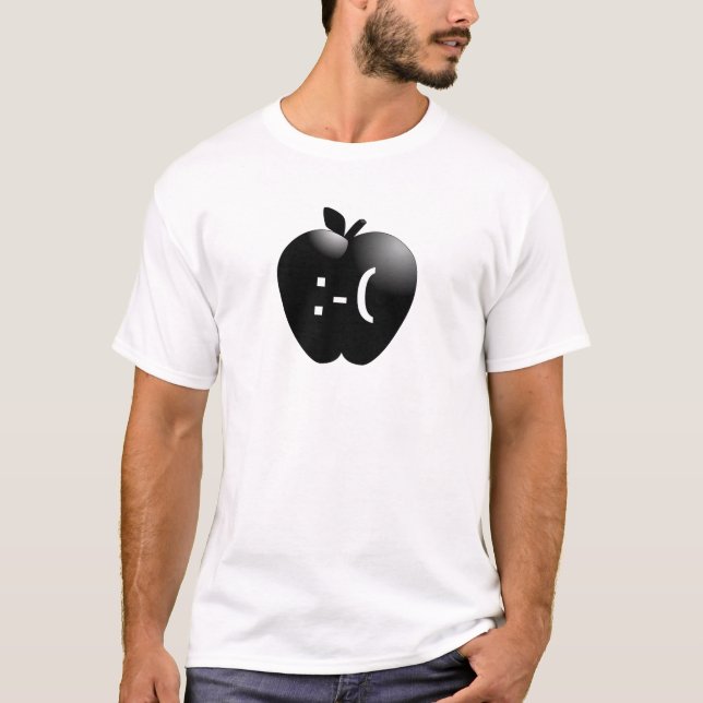 T-shirt tshirt. preto triste da maçã (Frente)