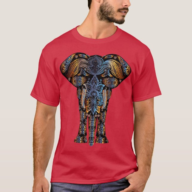 T-shirt tshirt psicadélico colorido do elefante do henna (Frente)