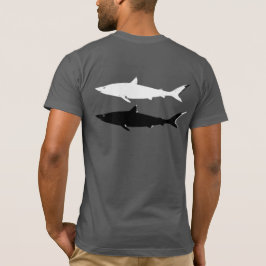 T-shirt tubarões nadando pretos e brancos