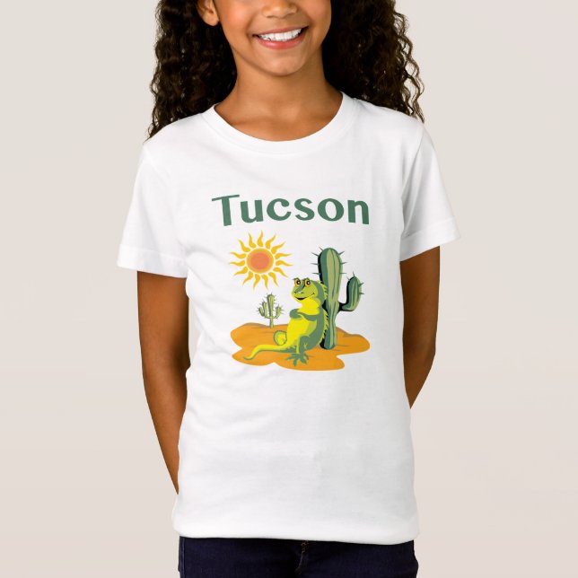 T-shirt Tucson Arizona Lizard sob Saguaro (Frente)