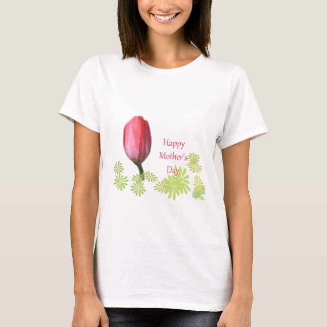 T-shirt tulipa vermelha, dia de as mães feliz (Frente)