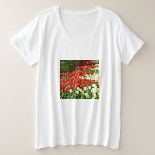 T-shirt Tulipas vermelhas e brancas (Frente do Design)