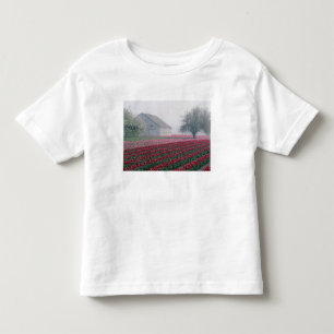 T-shirt Tulipas vermelhas e cor-de-rosa saudam o dia com u