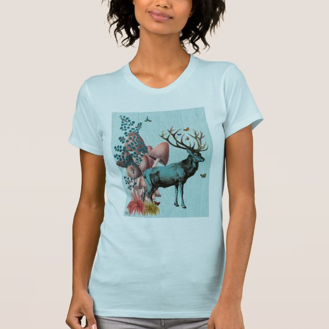 T-shirt Turquesa Deer na Floresta dos Cogumelos 2 (Frente)