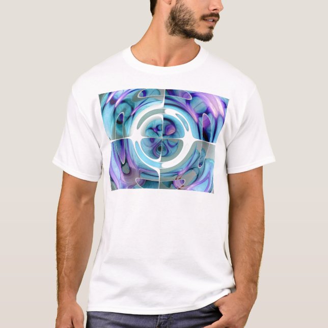 T-shirt Turquesa e colagem abstrata do roxo (Frente)