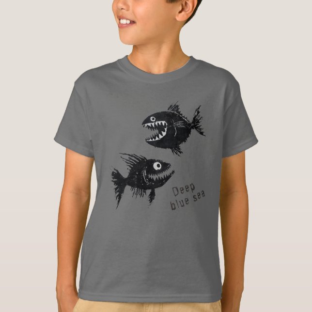 T-shirt Two scary fish, tattoo style, personalized (Frente)