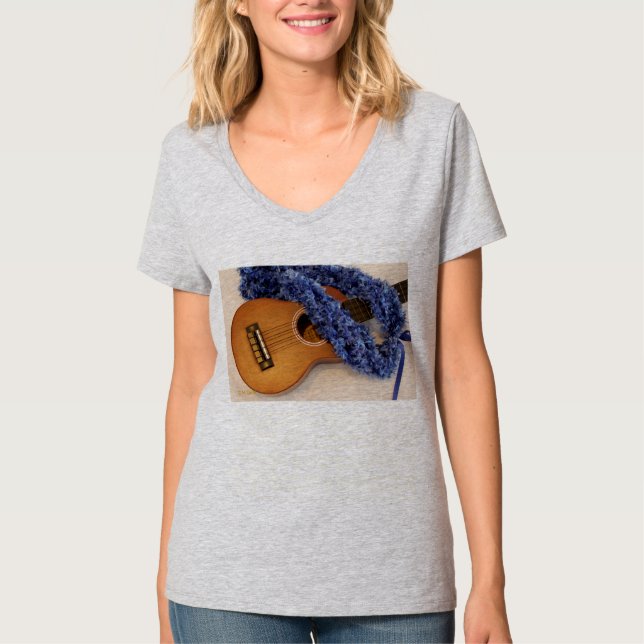 T-shirt Ukulele e leus azuis (Frente)