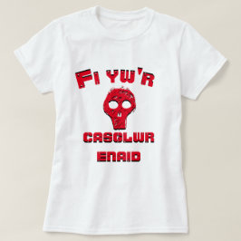 T-shirt Um crânio vermelho e o texto que Fi yw'r casglwr e