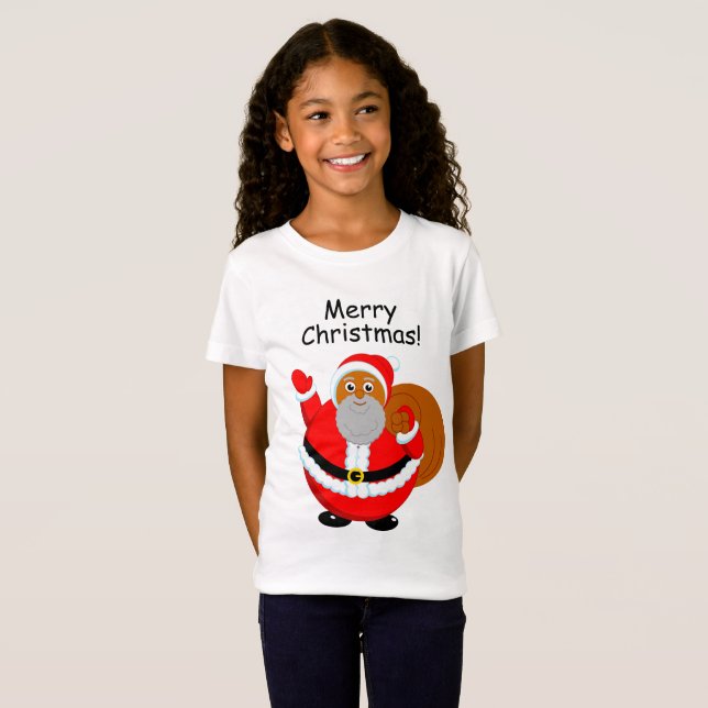 T-shirt Um desenho animado e moderno de um Papai Noel Negr (Frente Completa)