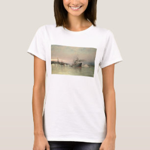 T-shirt Um forro e o outro transporte antes da estátua de