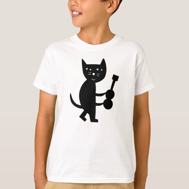T-shirt Um gato com uma guitarra (Frente)