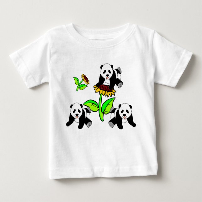T-shirt Um girassol e ursos de panda (Frente)