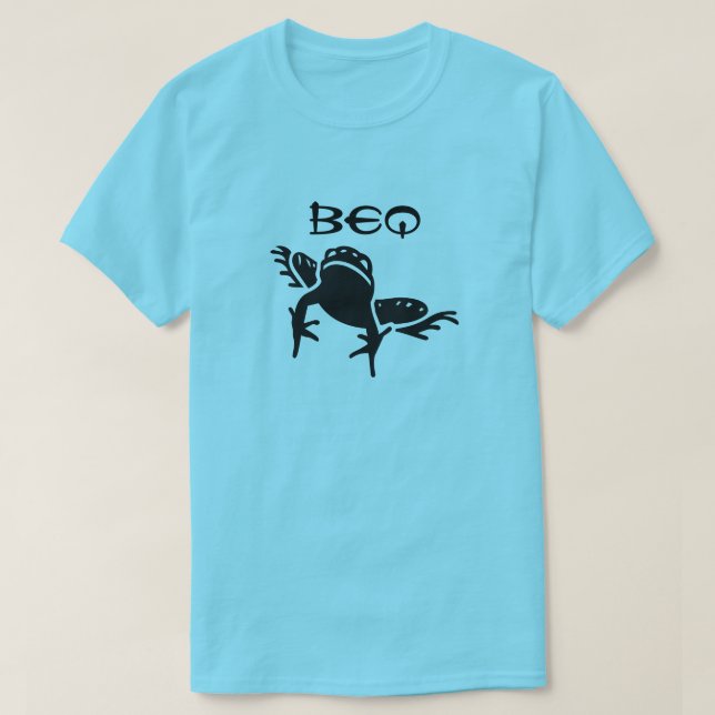 T-shirt Um sapo e a palavra curda para sapo Beq, azul (Frente do Design)