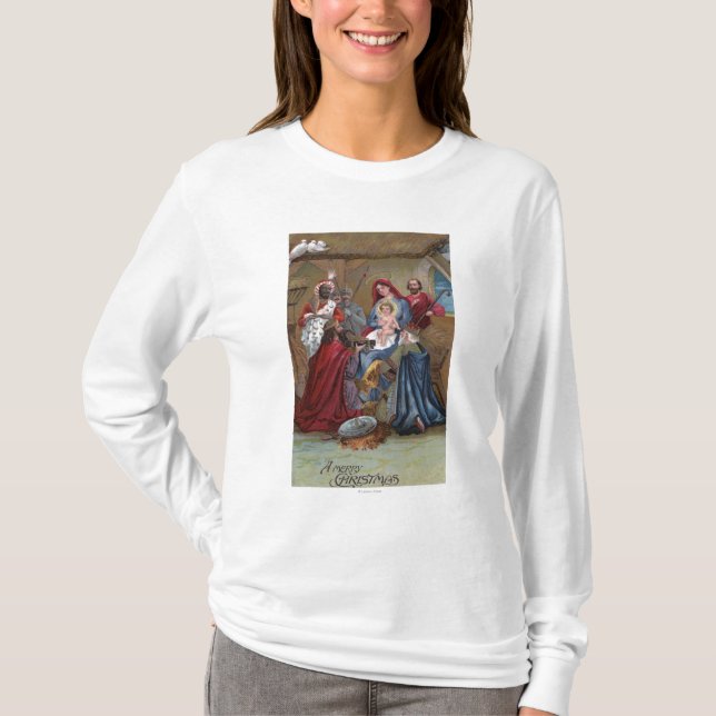 T-shirt Uma cena alegre de ChristmasNativity (Frente)