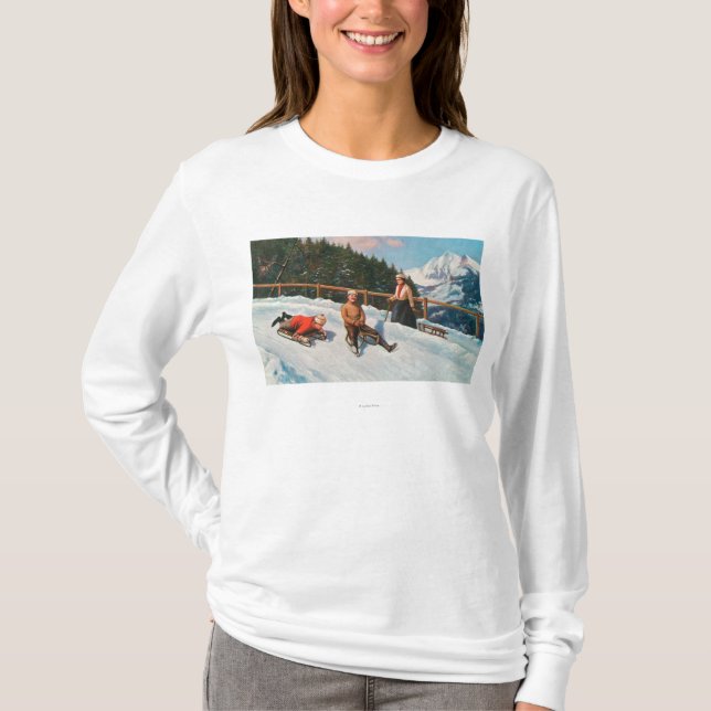T-shirt Uma cena Sledding do Toboggan (Frente)