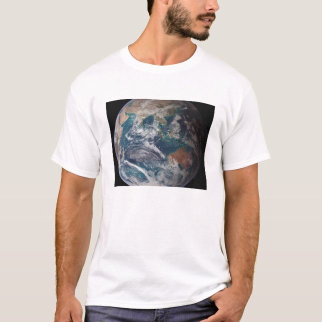T-shirt Uma visão cheio da Terra mostrando dados globais (Frente)