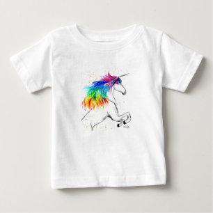 T-shirt Unicorn fofo arco-íris aquarela Menina bebê