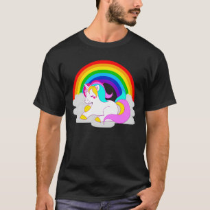 T-shirt Unicórnio Branco na Nuvem com Camisa-T do Rainbow