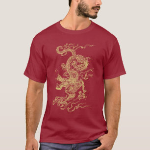T-shirt unisex do dragão chinês vermelho e Doura