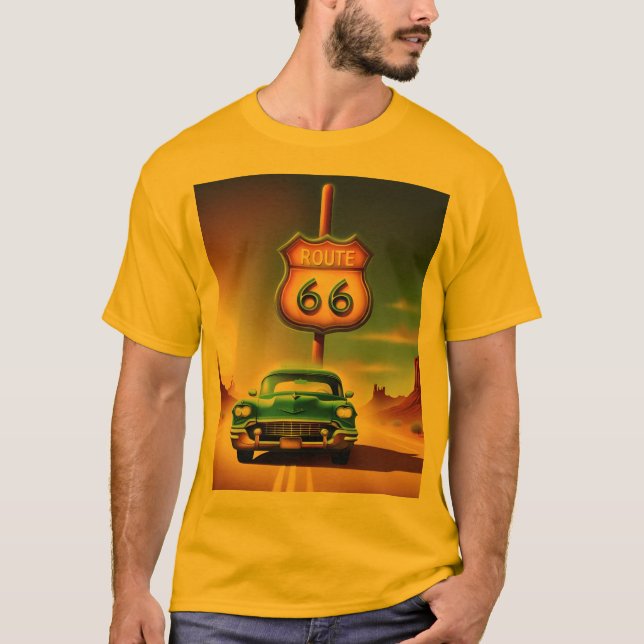 T-shirt unisexe, couleur, imprimé ROUTE 66 (Frente)