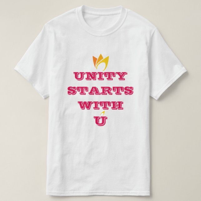 T-shirt UNITY COMEÇA COM U (fogo amarelo a laranja) person (Frente do Design)