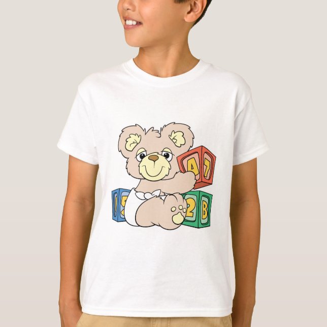 T-shirt Urso Bebê Fofo e Blocos (Frente)