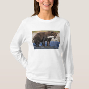 T-shirt Urso pardo, urso cinzento, com captura de salmão,