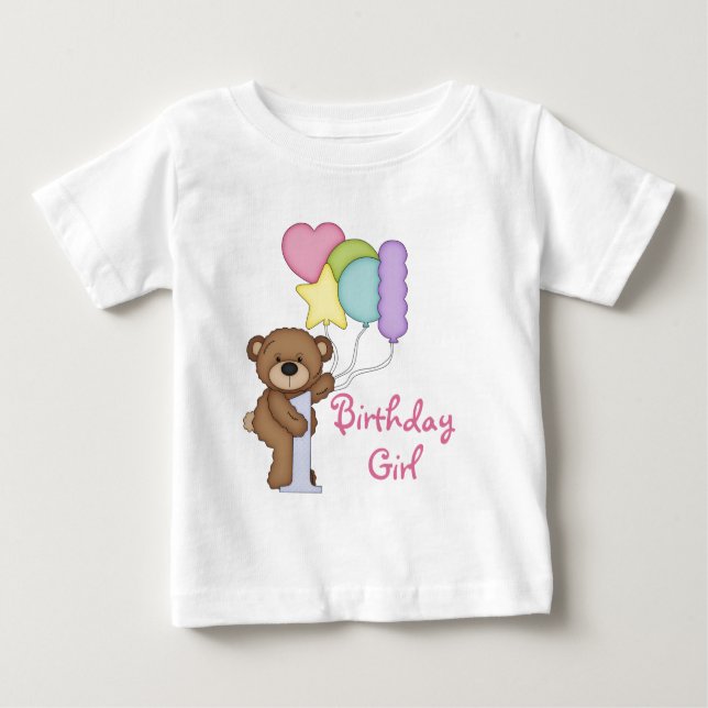 T-shirt Urso primeiro aniversario com Garota de Aniversári (Frente)