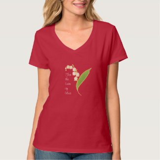 T-shirt V-necked das senhoras: Lírio do vale